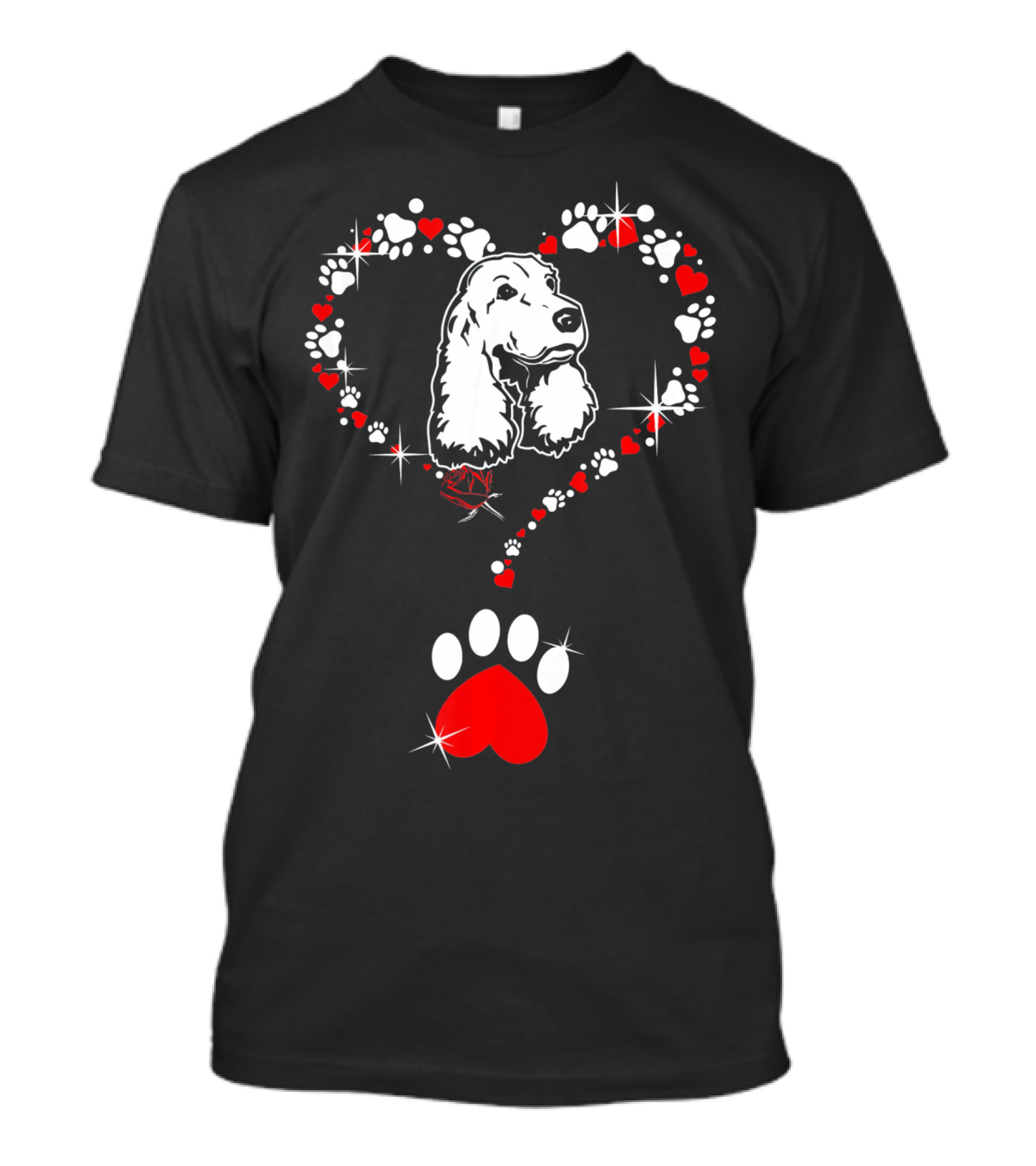 Happy Valentine Cocker Spaniel Dog Heart Paw Prints T-Shirt