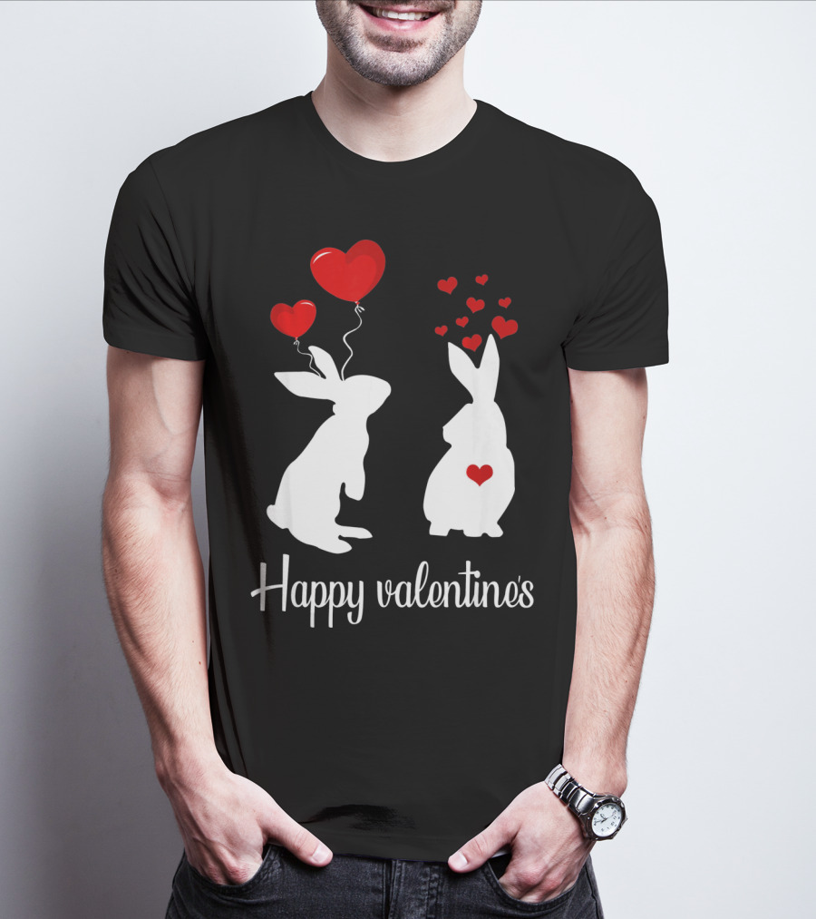 Happy Valentine's White Rabbits With Red Heart Balloons T-Shirt
