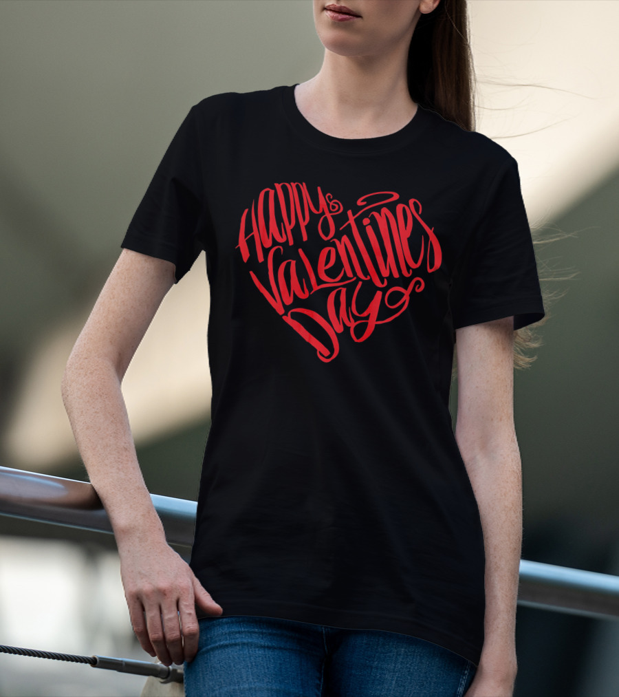 Happy Valentines Day Red Heart Typography T-Shirt