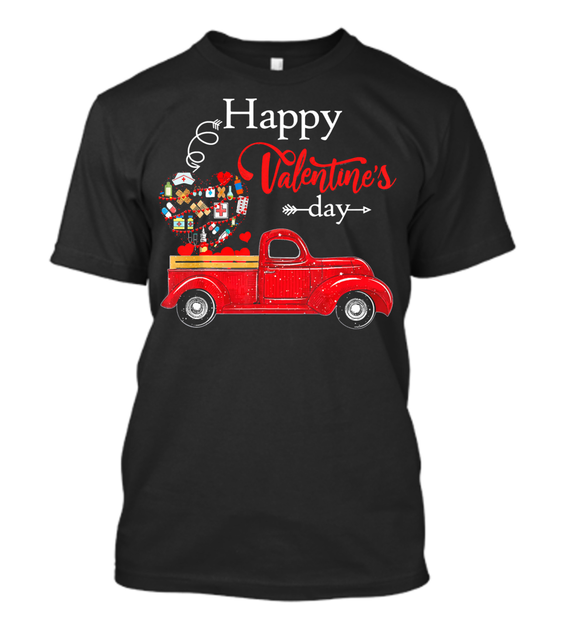 Happy Valentine's Day Red Truck With Heart-Shaped Balloons And Gifts T-Shirt