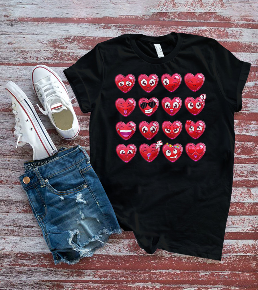 Heart Emojis Valentines Day Funny Emotic Expressions Cute Faces T-Shirt