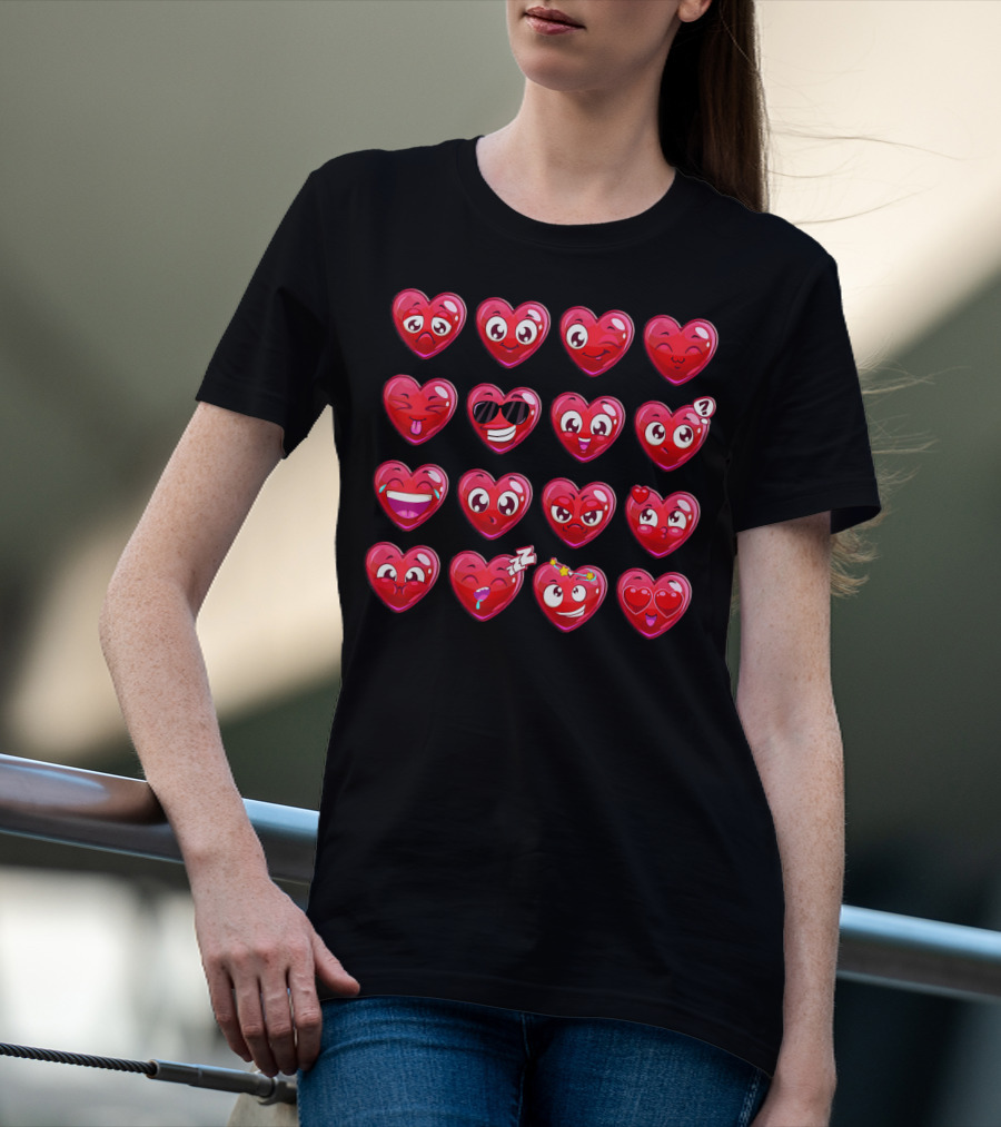 Heart Emojis Valentines Day Funny Emotic Expressions Cute Faces T-Shirt