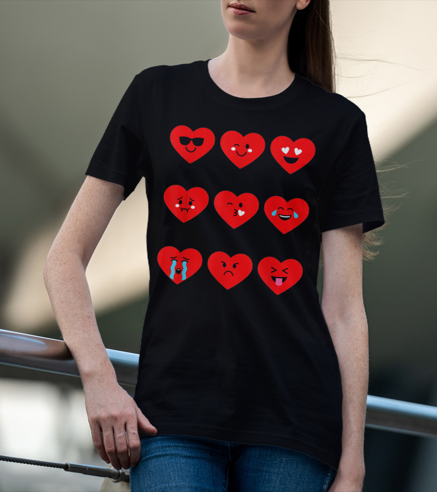 Heart Emoticon Valentines With Cute Faces And Expressions T-Shirt