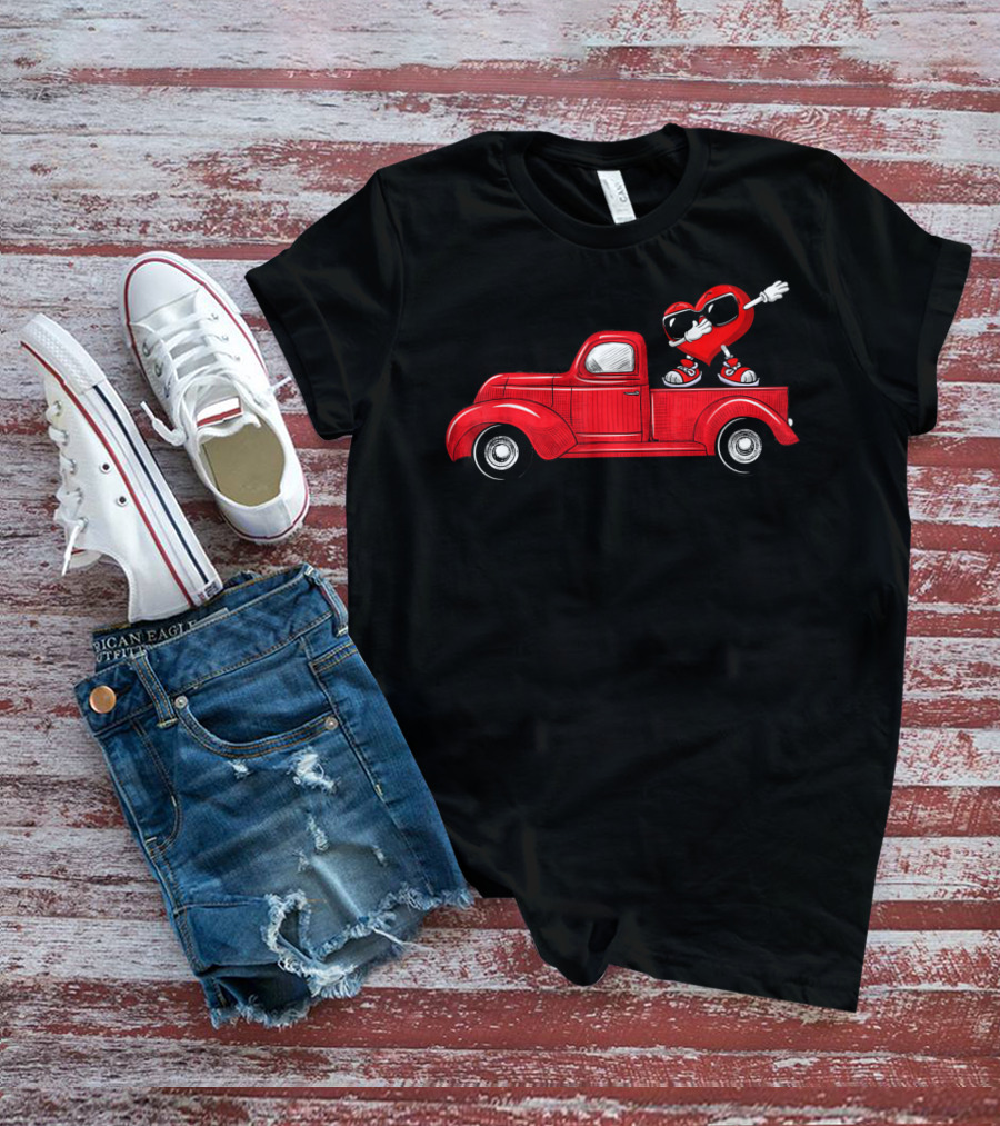 Valentines Heart Figure Riding Classic Red Truck T-Shirt