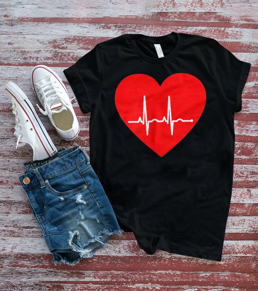 Red Heart With EKG Heartbeat Line T-Shirt
