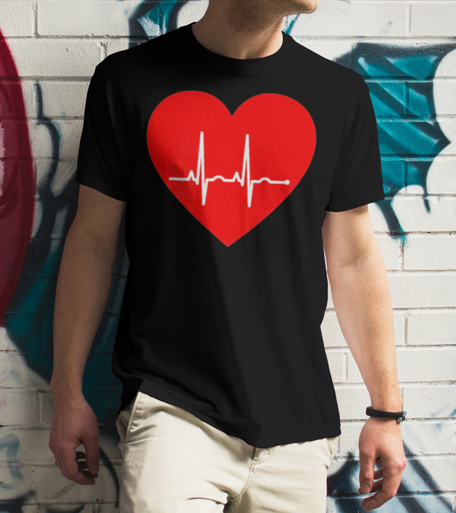 Red Heart With EKG Heartbeat Line T-Shirt