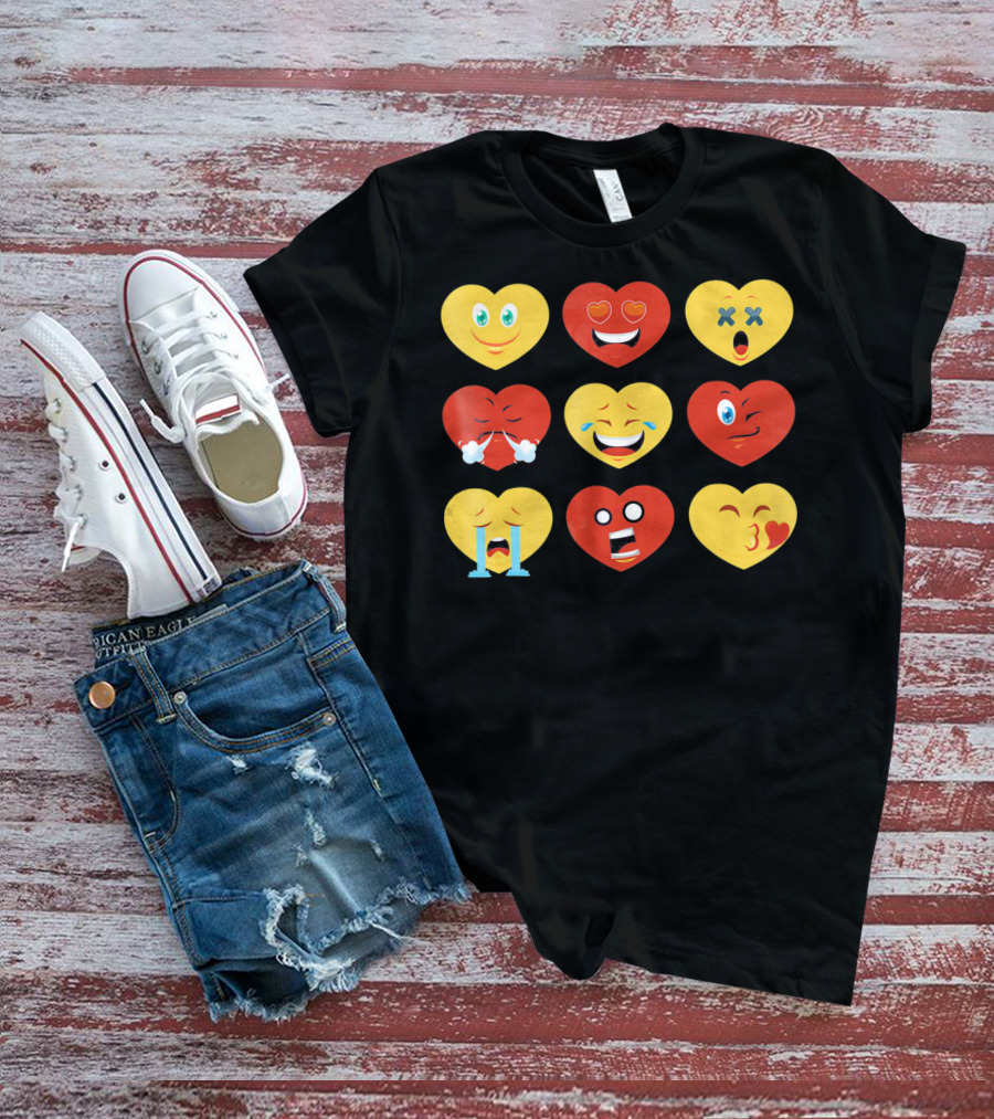Valentines Day Heart Emoji Faces Collection T-Shirt