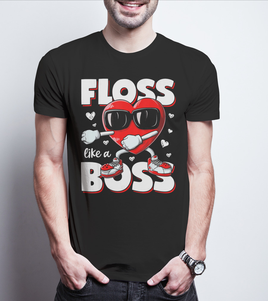 Floss Like A Boss Heart With Sunglasses Valentines Day T-Shirt