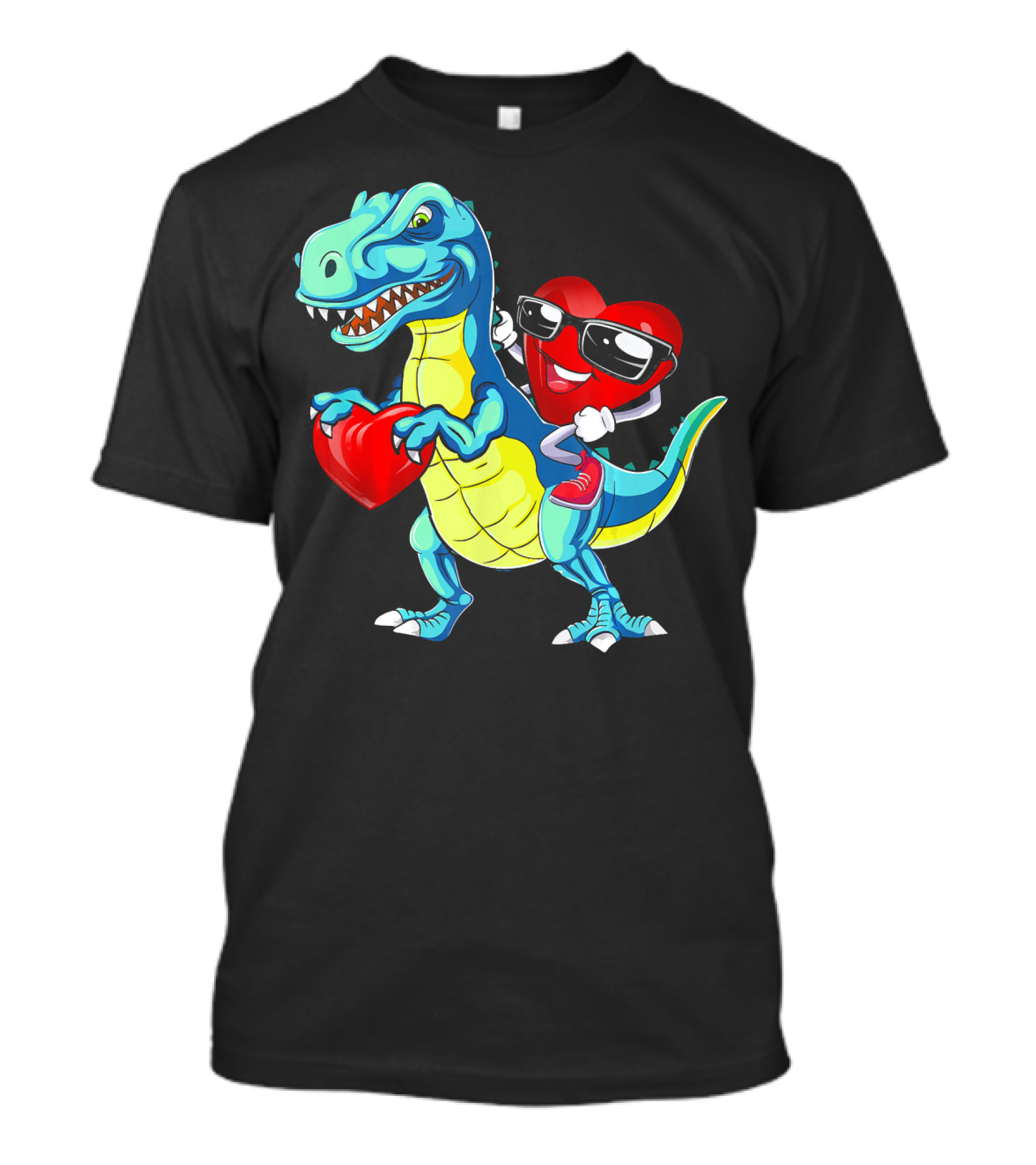 Valentine Heart With Sunglasses Riding Dinosaur With Heart T-Shirt