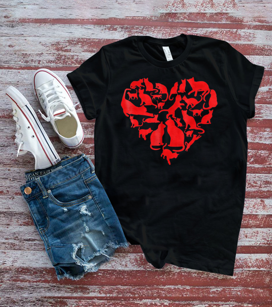 Heart Shaped Cats Valentines Day Kitten T-Shirt