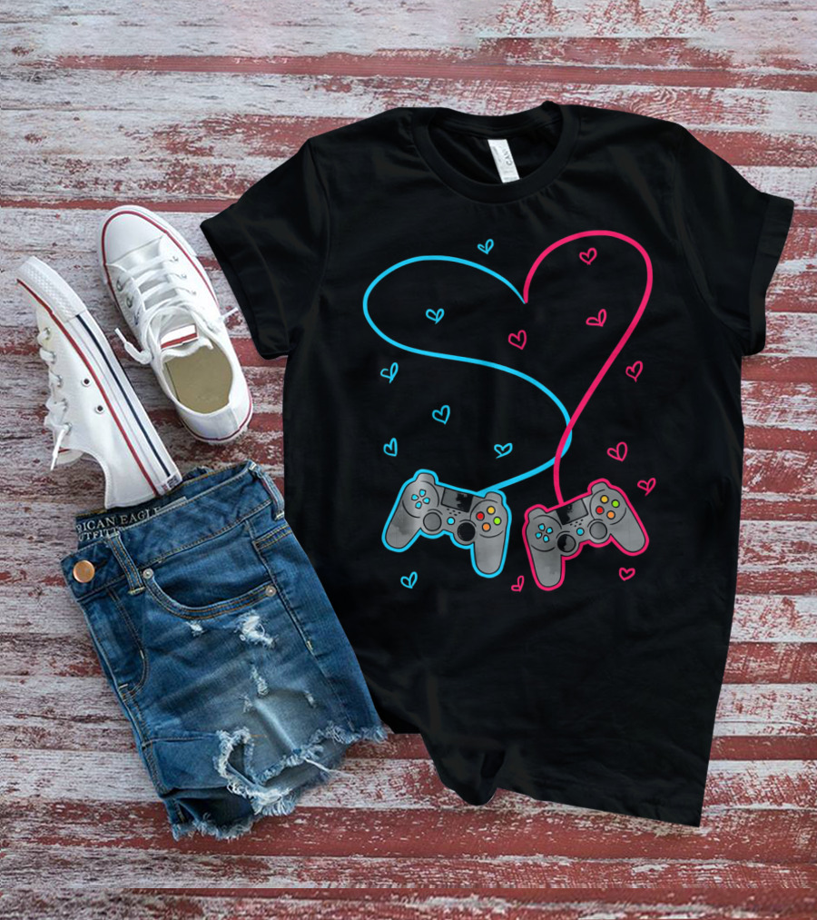 Heart Lovely Hearts Valen Game Controller Love T-Shirt