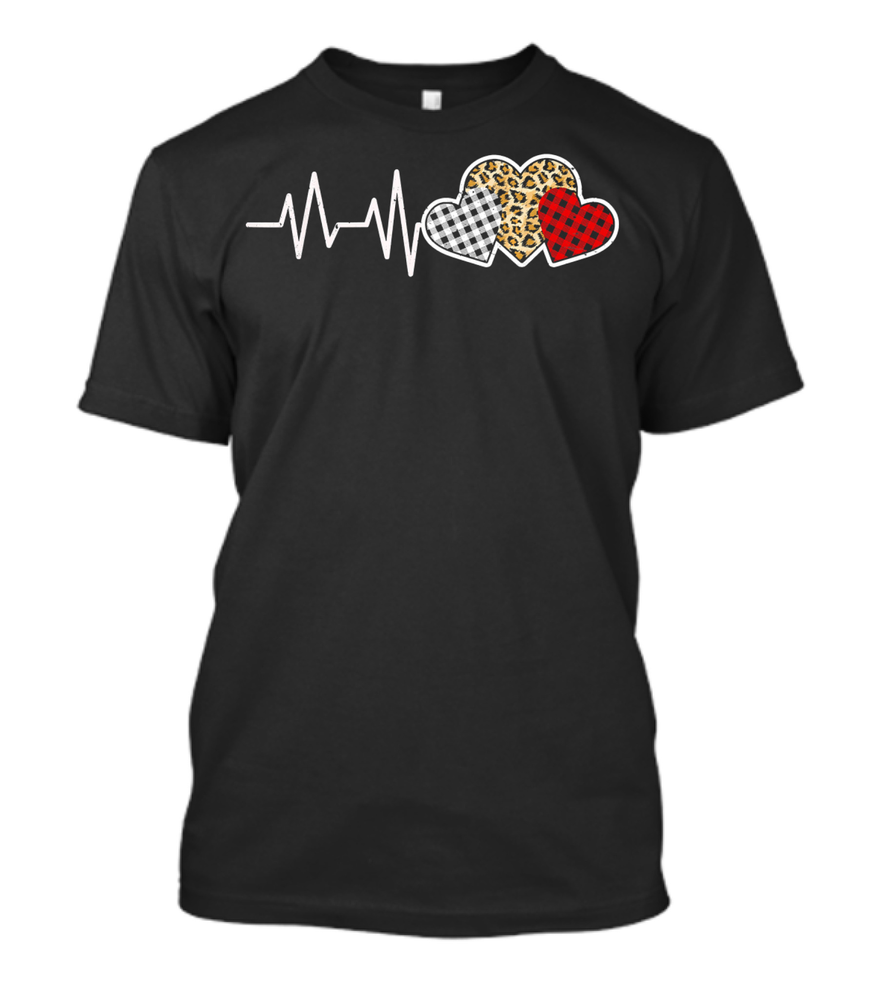 Heartbeat Three Patterned Hearts Leopard Buffalo Plaid T-Shirt