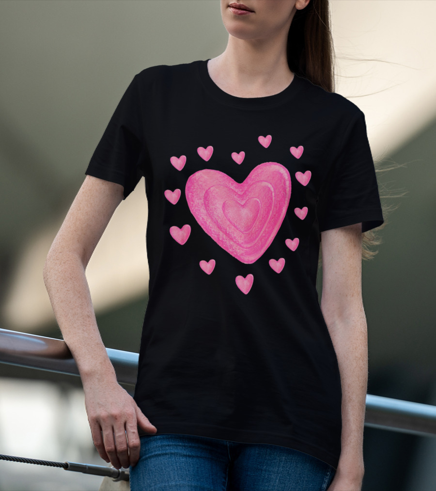 Hearts Valentines Kids School Pink Heart T-Shirt