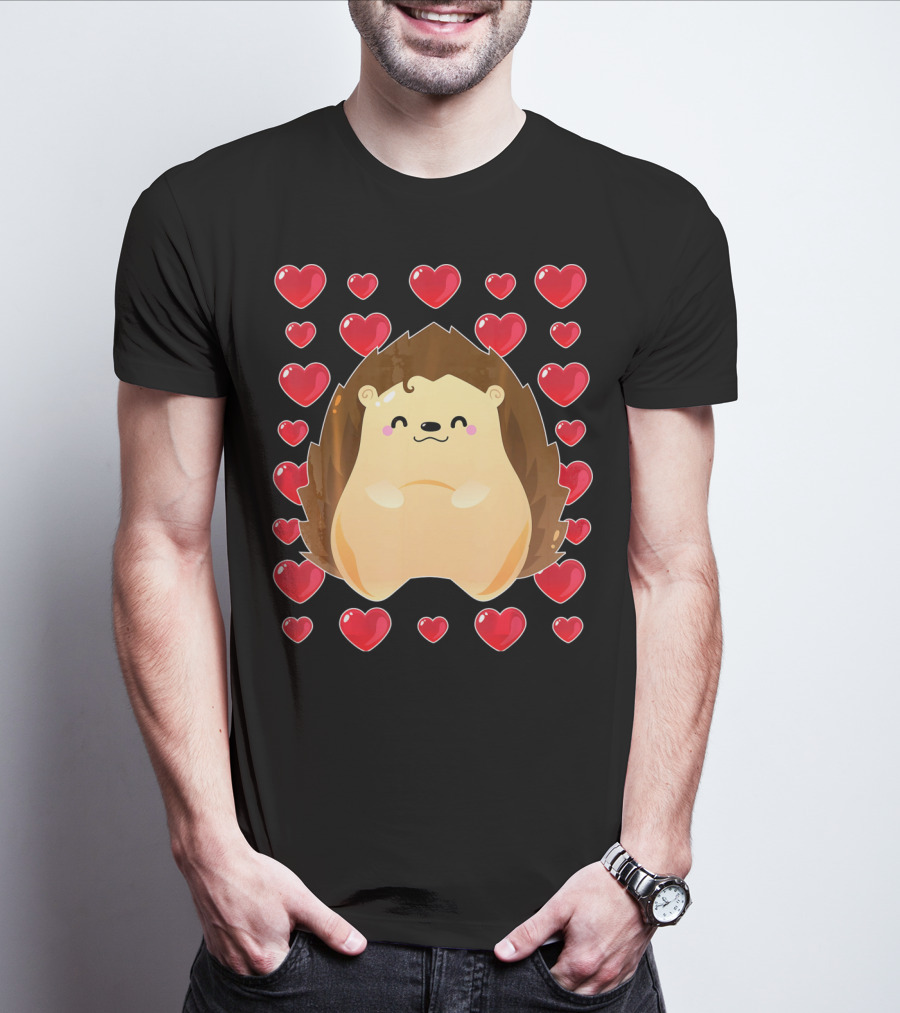 Hedgehog Surrounded By Hearts For Valentines Day T-Shirt