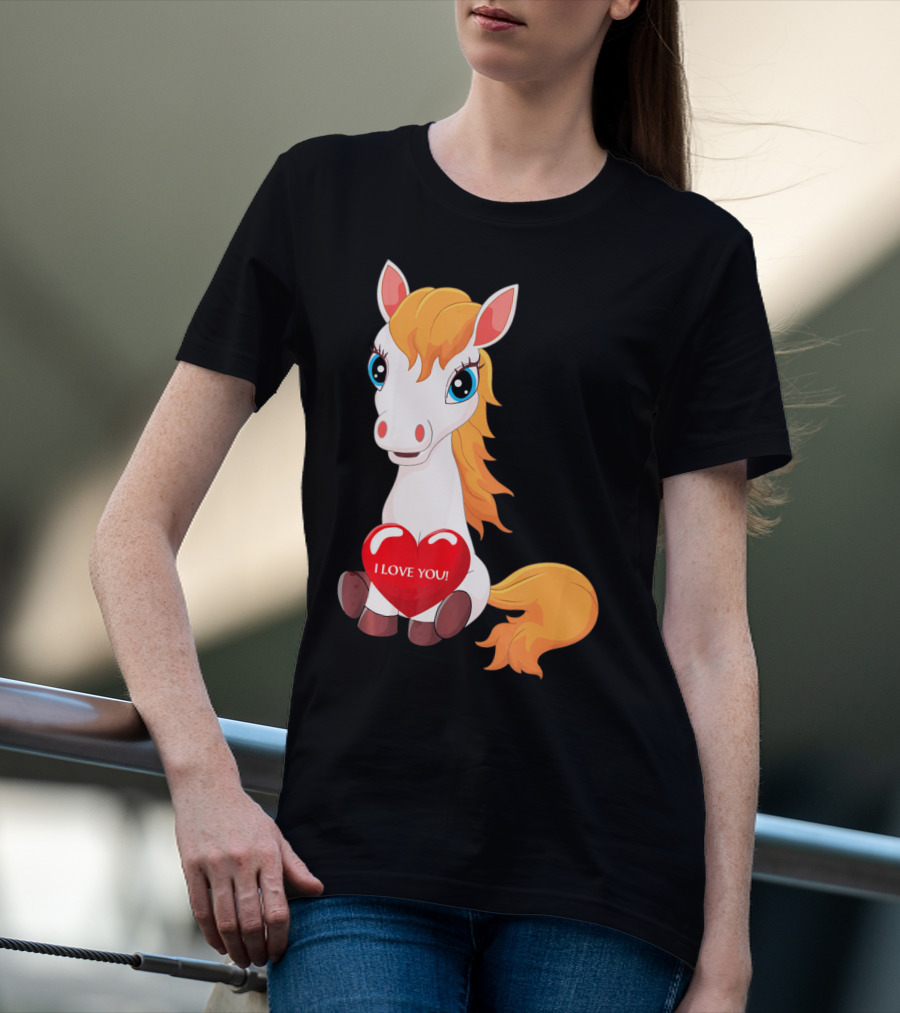 Horse With Heart Saying I Love You Valentine T-Shirt