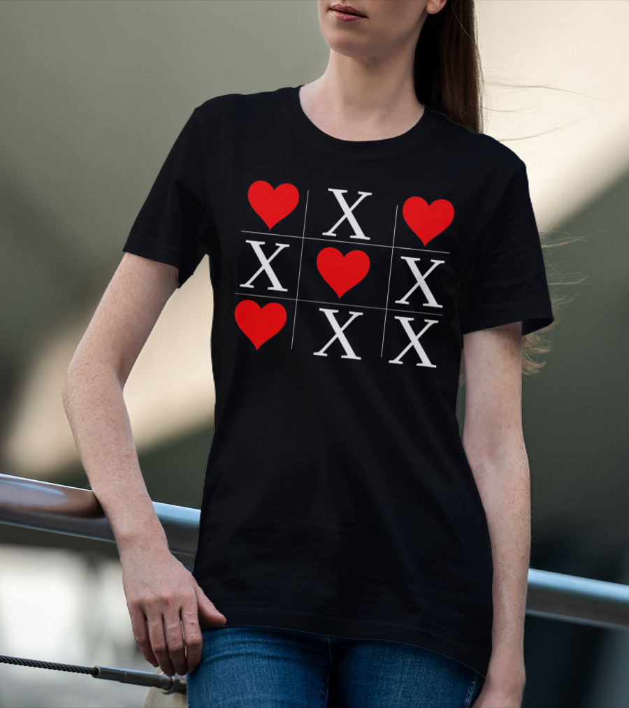 Hugs And Kisses Tic Tac Toe Valentine's X And Heart Grid T-Shirt