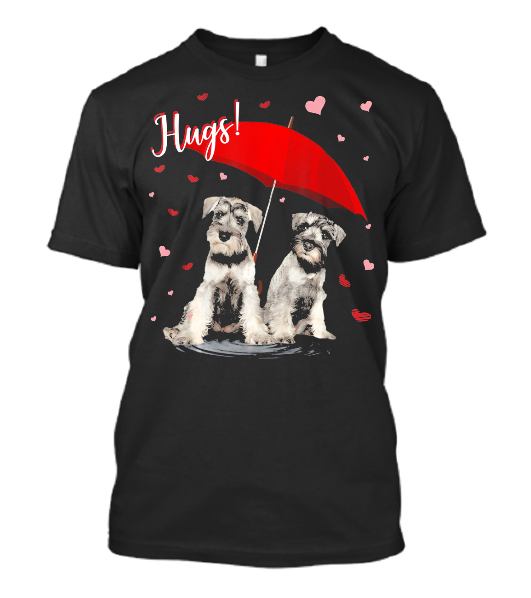 Hugs Schnauzers Under Red Umbrella With Hearts T-Shirt