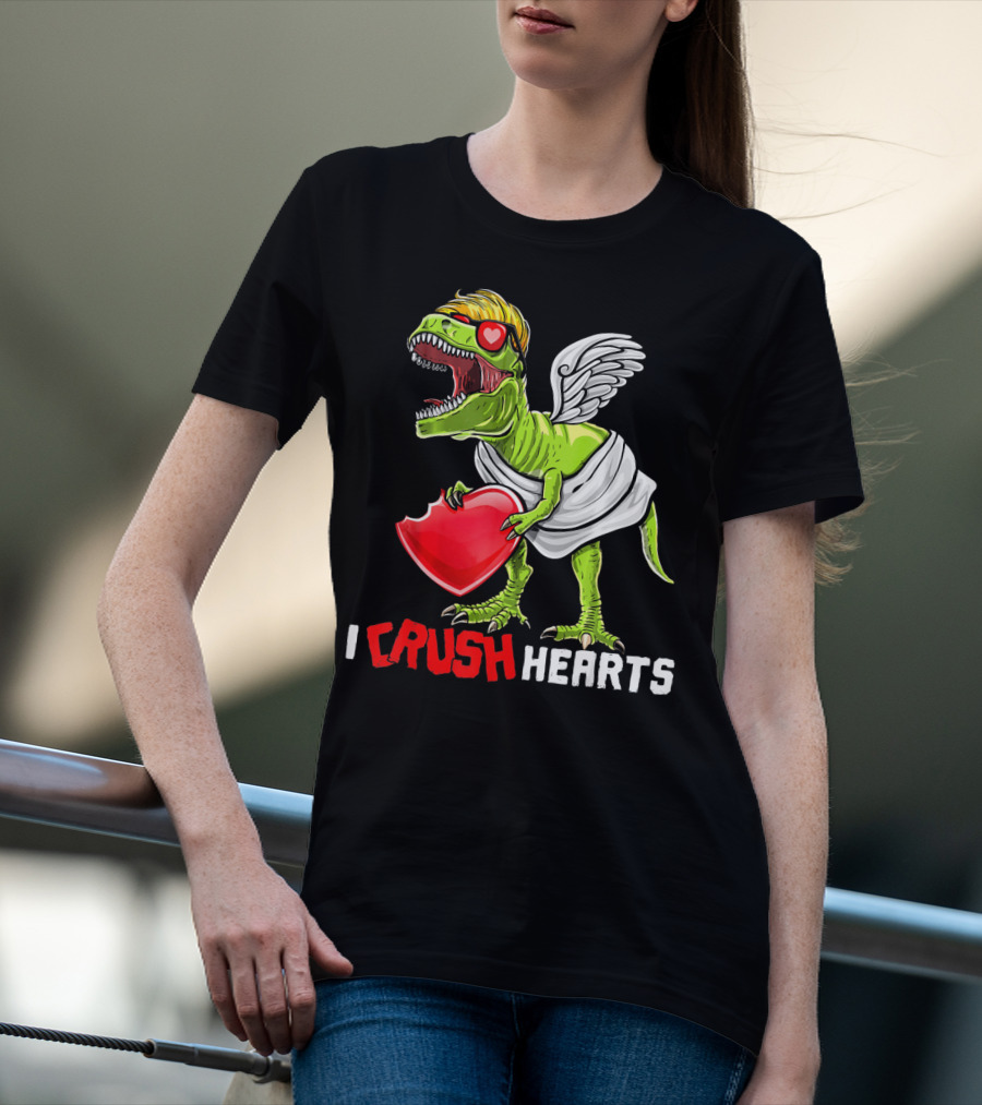 I Crush Hearts Valentine Day T-Rex With Wings And Heart T-Shirt