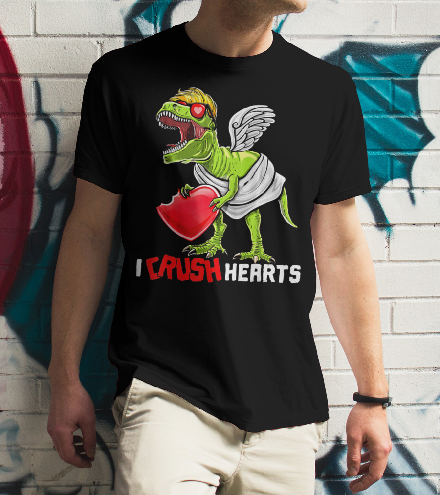I Crush Hearts Valentine Day T-Rex With Wings And Heart T-Shirt