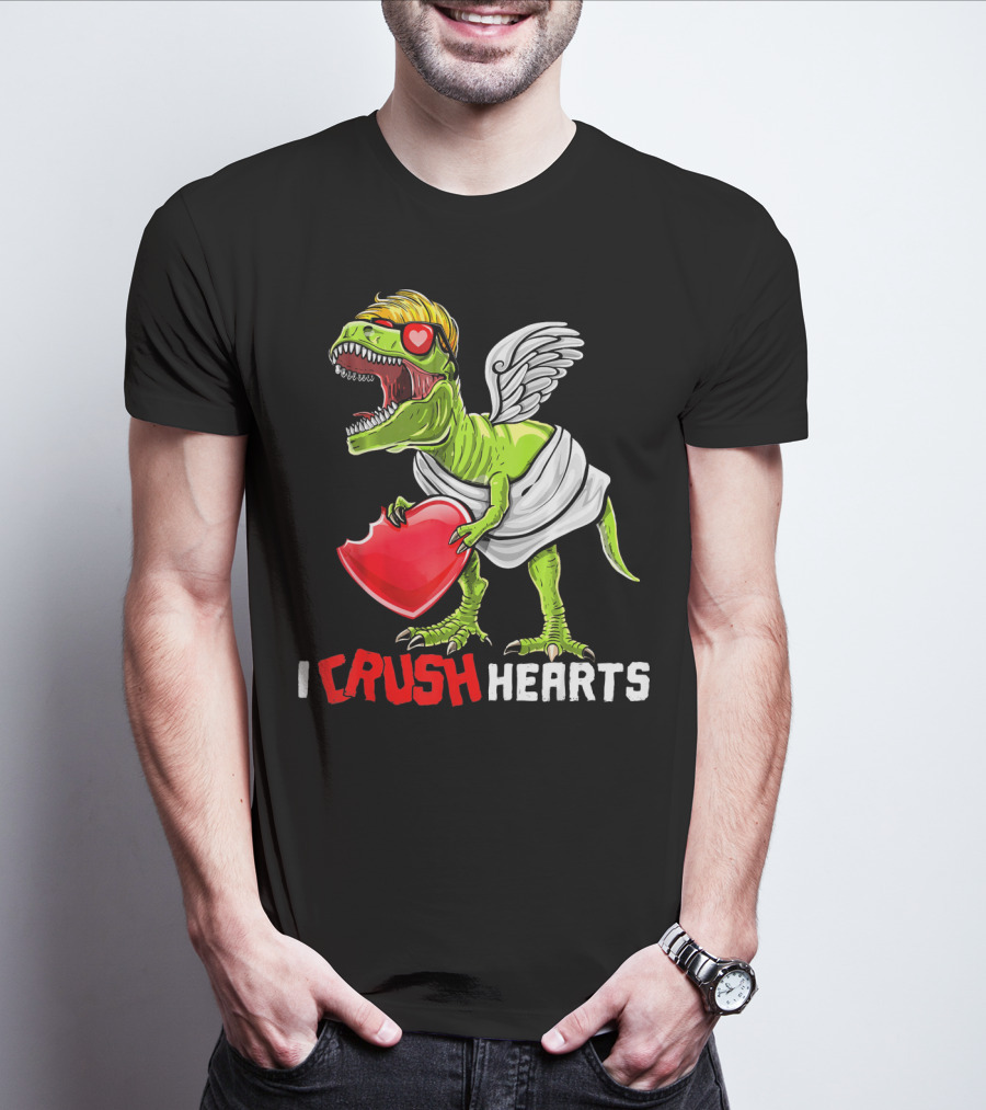 I Crush Hearts Valentine Day T-Rex With Wings And Heart T-Shirt