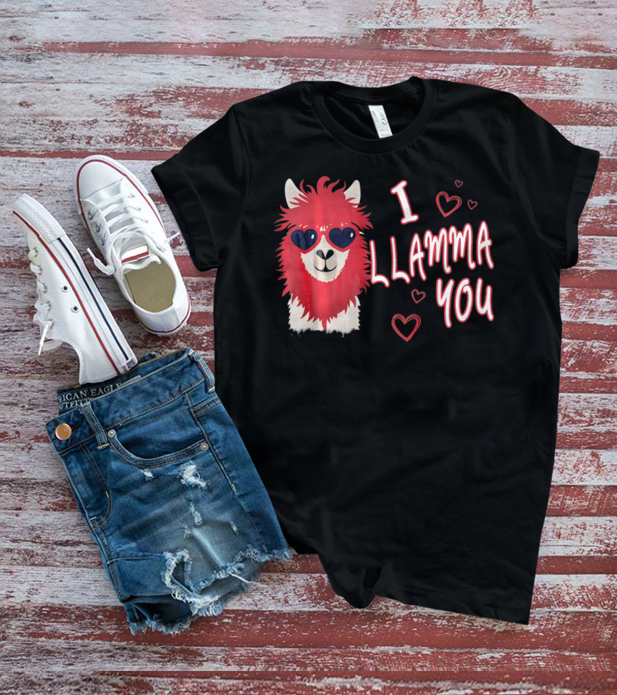 I Llamma You Heart Sunglasses Red Llama T-Shirt