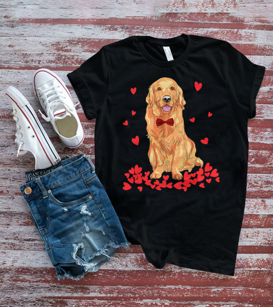I Love My Golden Retriever Surrounded By Red Hearts T-Shirt