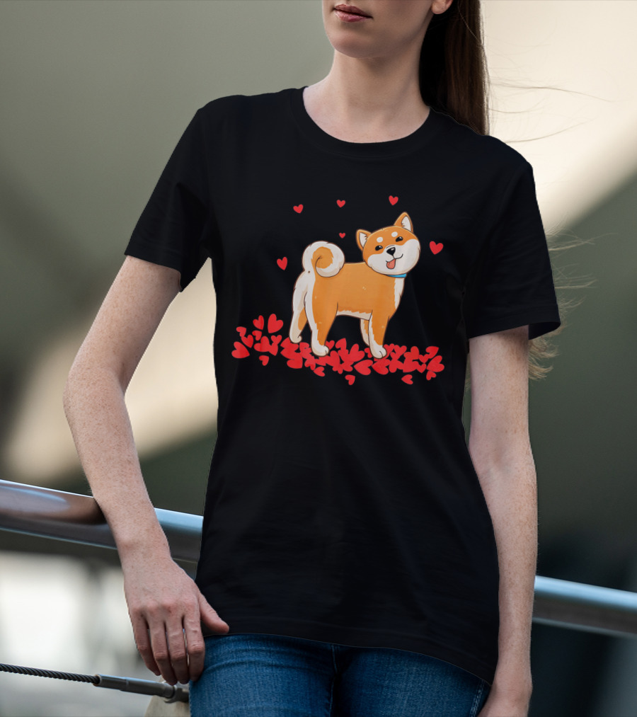 I Love My Shiba Inu Surrounded By Valentine Hearts T-Shirt