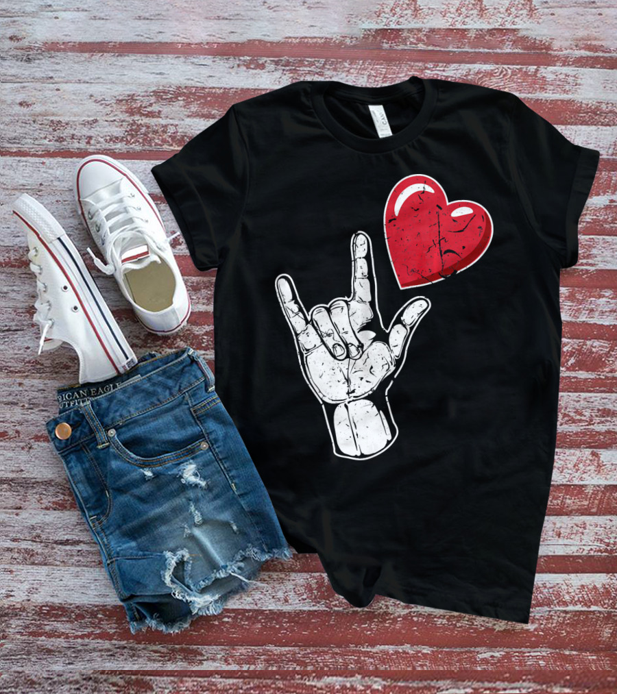 I Love You Hand Sign Red Heart Valentine's Day T-Shirt