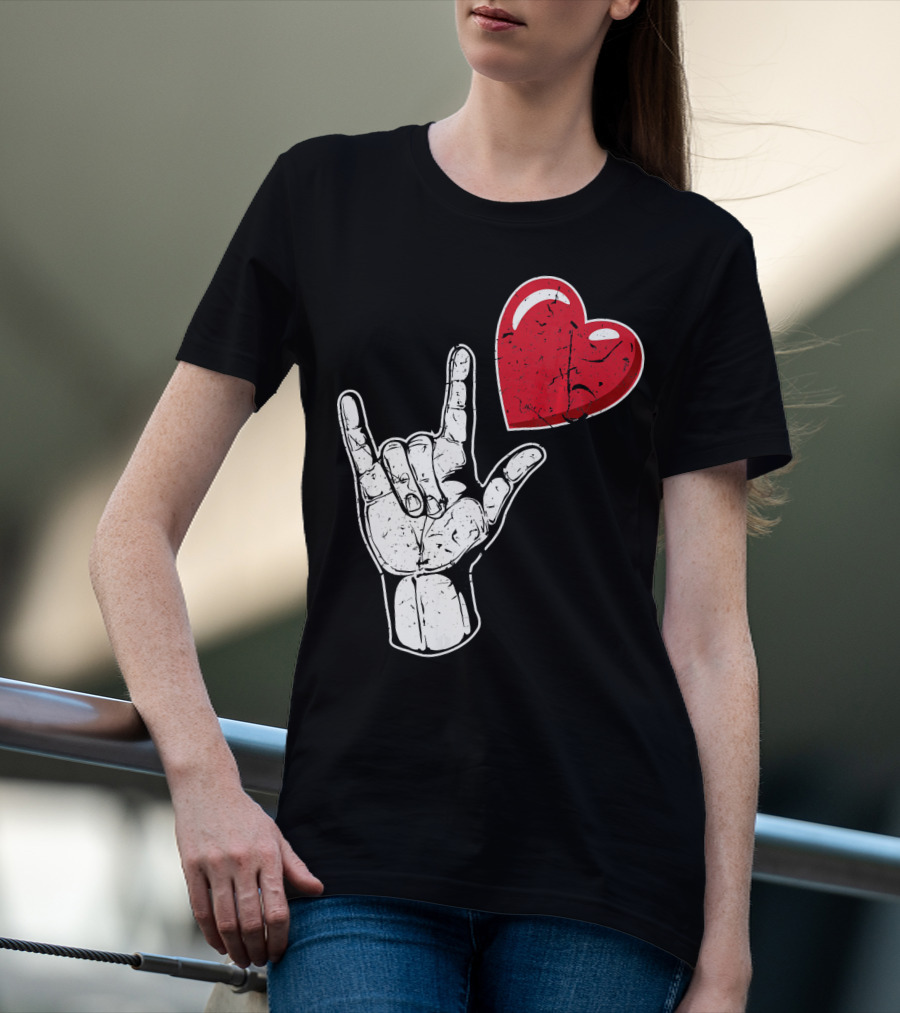 I Love You Hand Sign Red Heart Valentine's Day T-Shirt