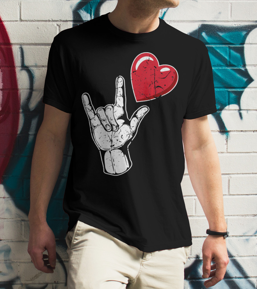 I Love You Hand Sign Red Heart Valentine's Day T-Shirt