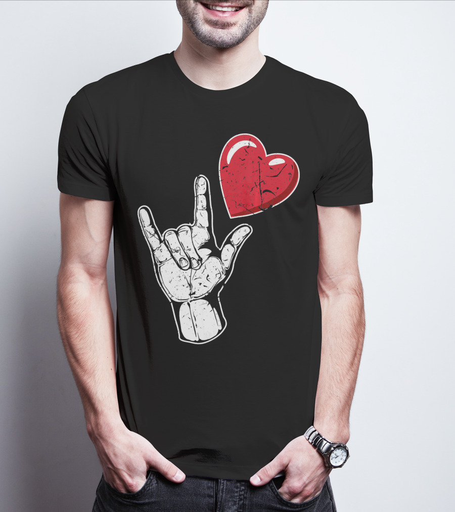 I Love You Hand Sign Red Heart Valentine's Day T-Shirt