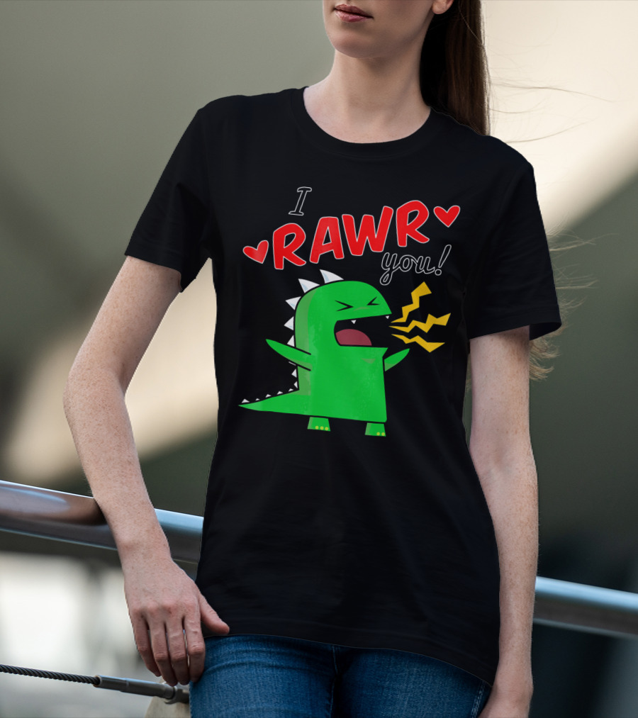 I RAWR You Cute Dinosaur Hearts And Lightning Cartoon T-Shirt
