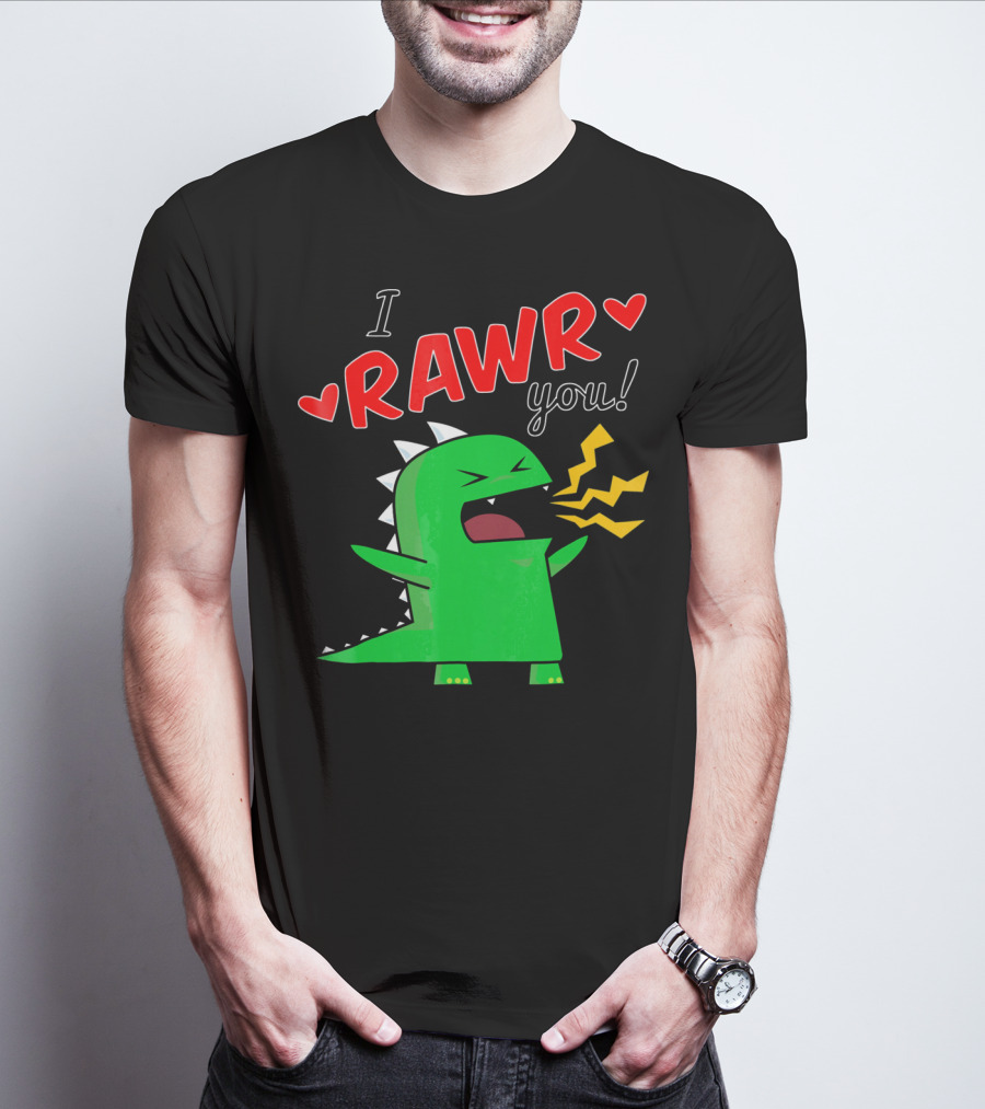 I RAWR You Cute Dinosaur Hearts And Lightning Cartoon T-Shirt