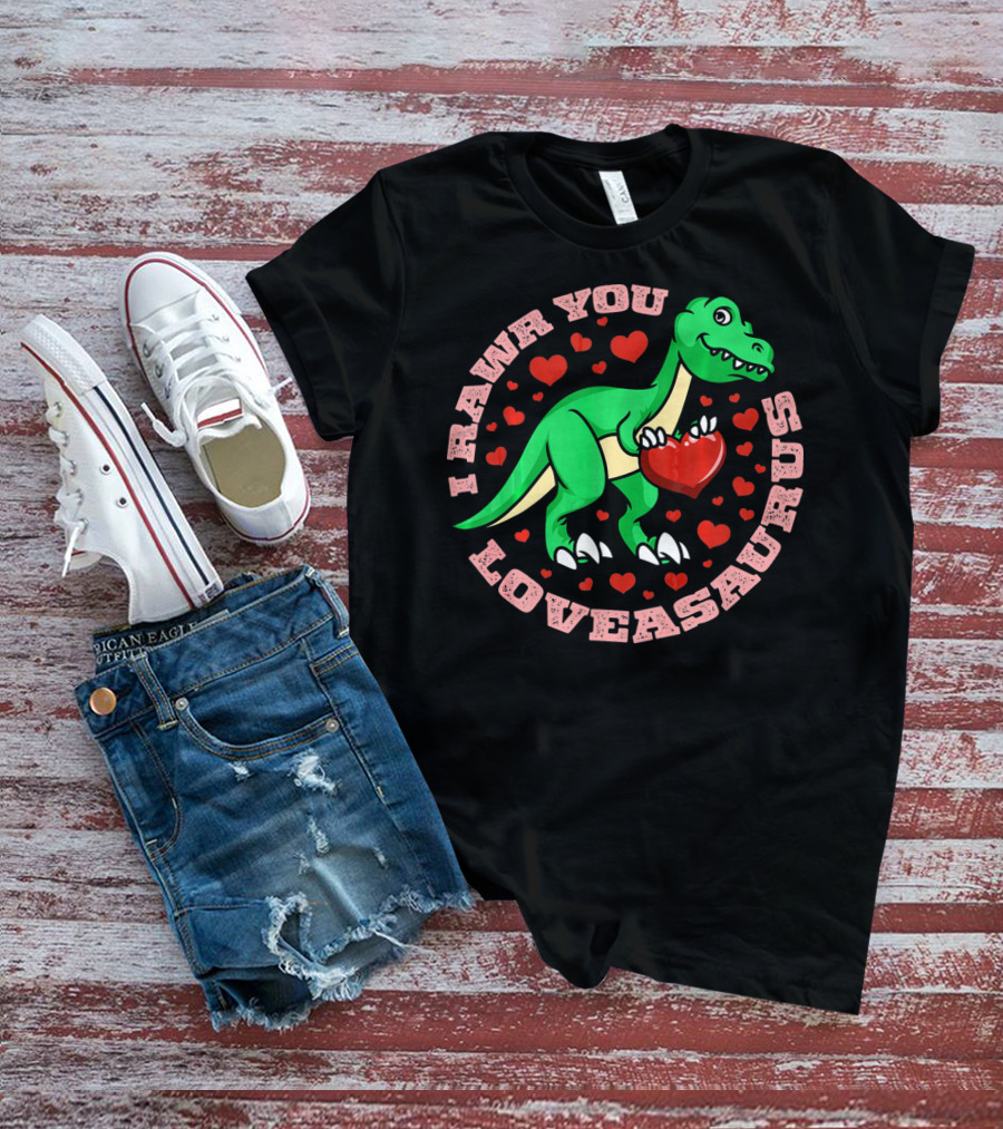 I Rawr You Loveasaurus Valentine Day Dinosaur Heart Circle T-Shirt
