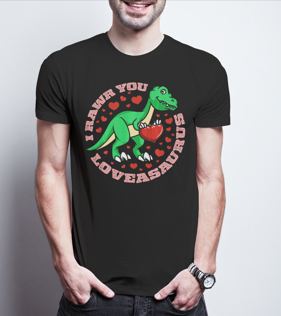 I Rawr You Loveasaurus Valentine Day Dinosaur Heart Circle T-Shirt