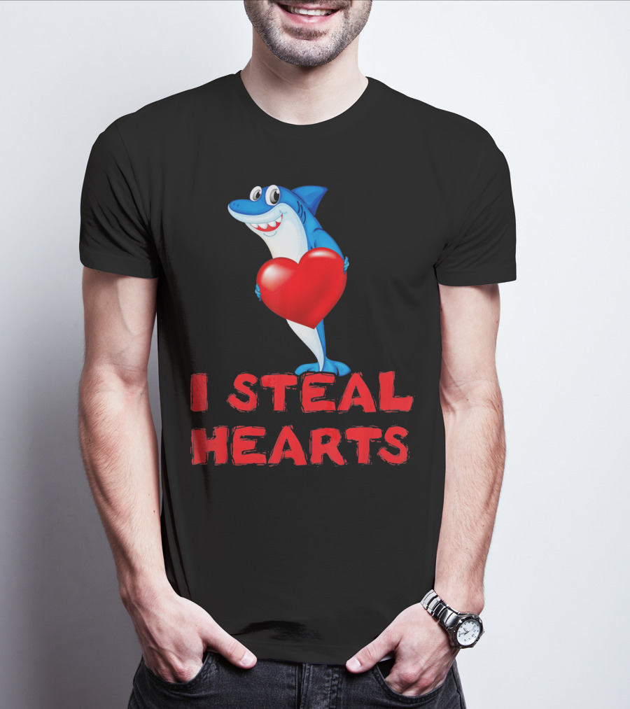 I Steal Hearts Shark Funny Valentines Day T-Shirt