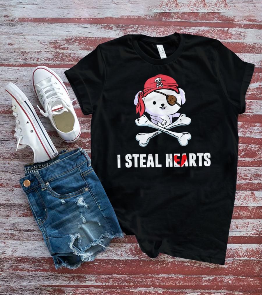 I Steal Hearts Bichon Frise Pirate With Eye Patch And Crossbones T-Shirt
