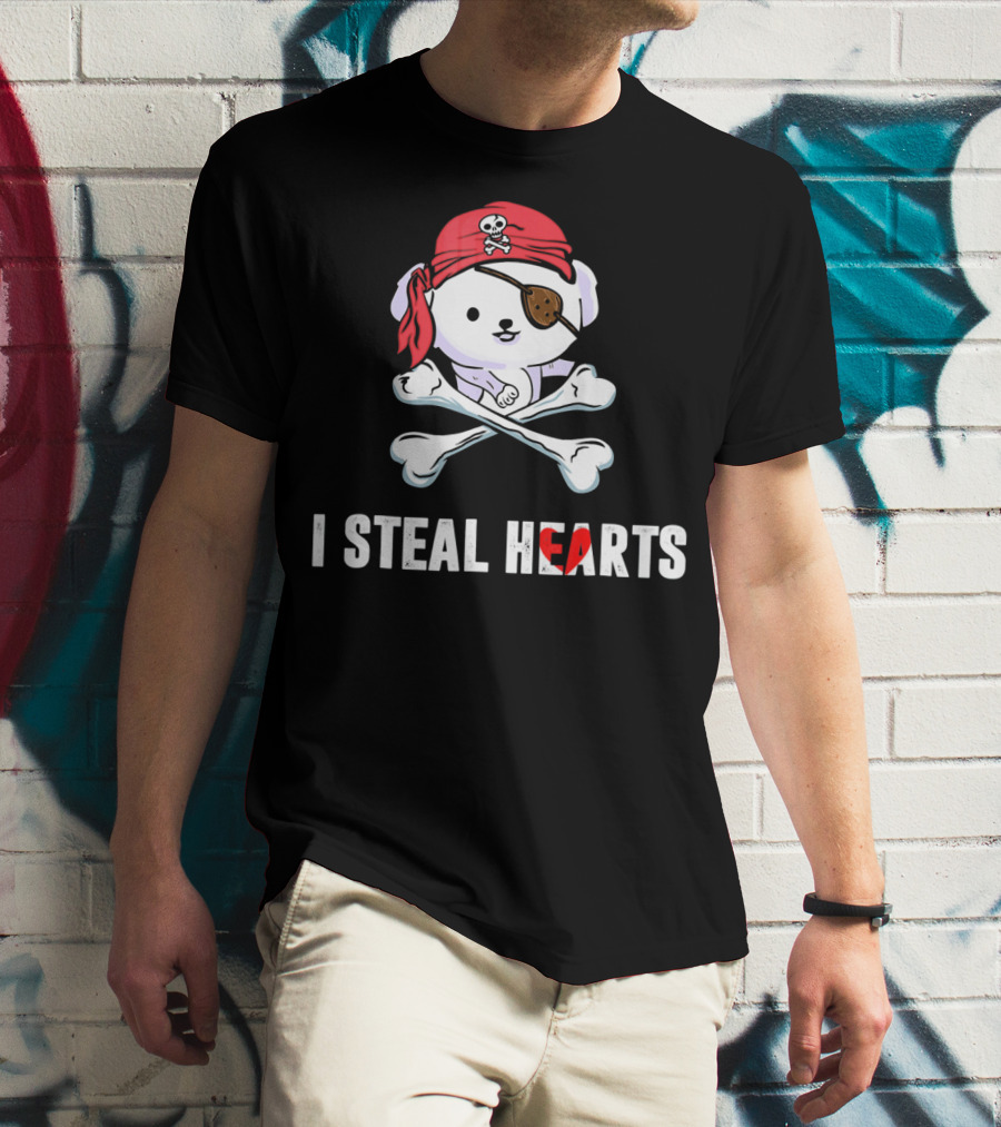 I Steal Hearts Bichon Frise Pirate With Eye Patch And Crossbones T-Shirt