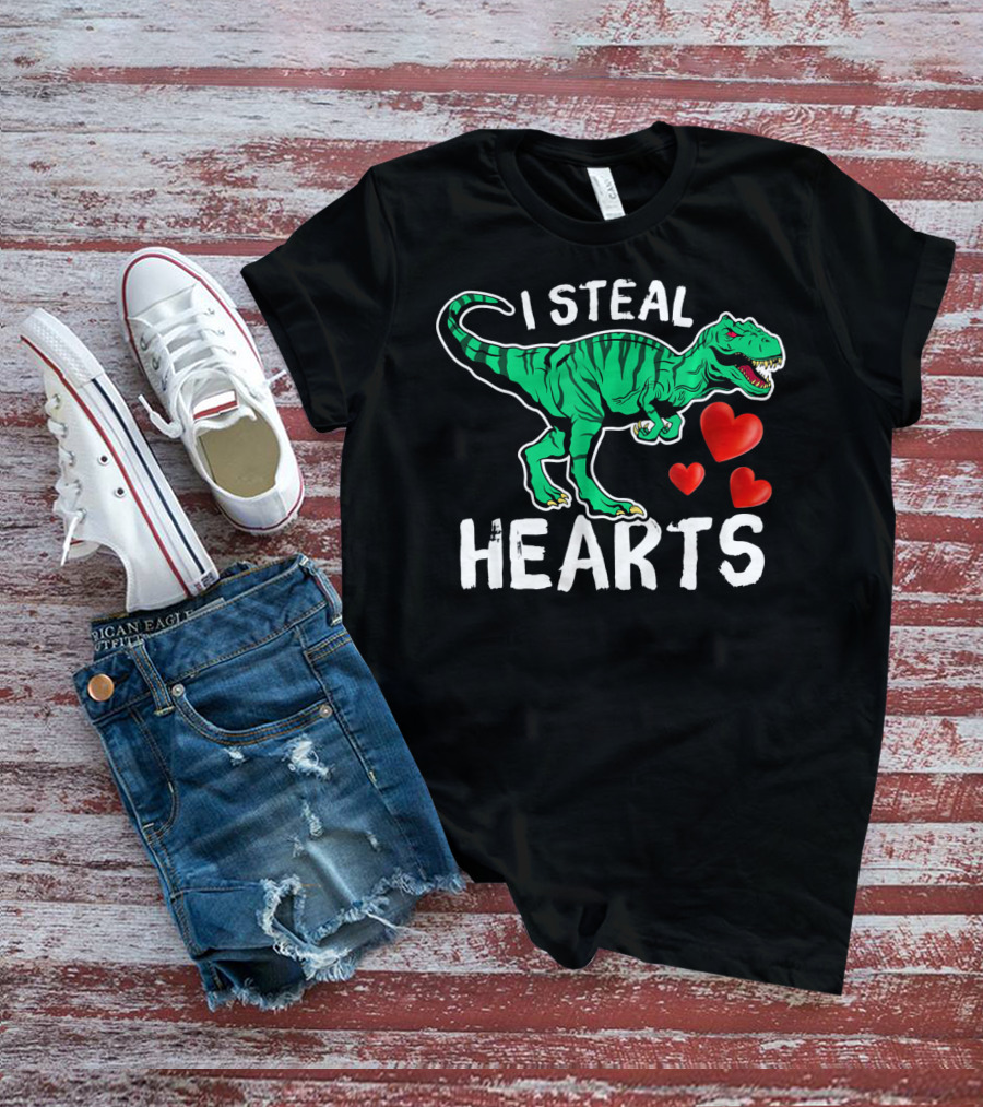 I Steal Hearts Dinosaur Valentine Day T-Rex And Hearts T-Shirt