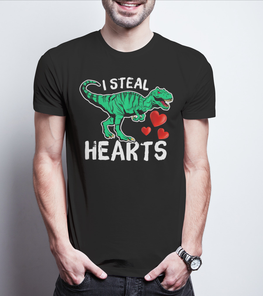 I Steal Hearts Dinosaur Valentine Day T-Rex And Hearts T-Shirt