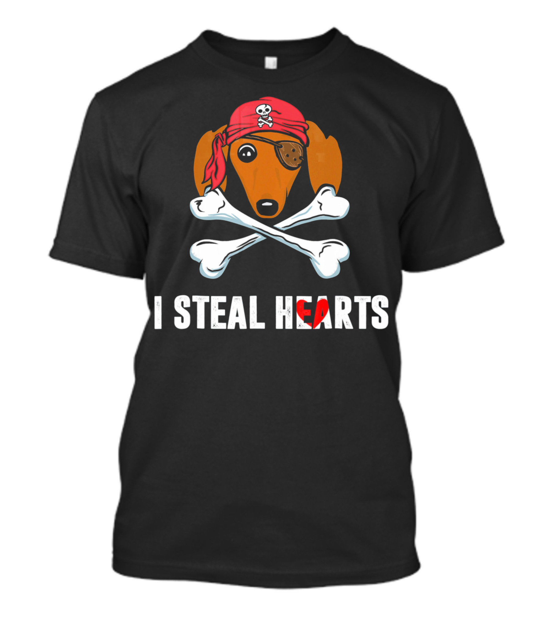 I Steal Hearts Dachshund Pirate Dog With Skull Crossbones Bandana Eyepatch T-Shirt