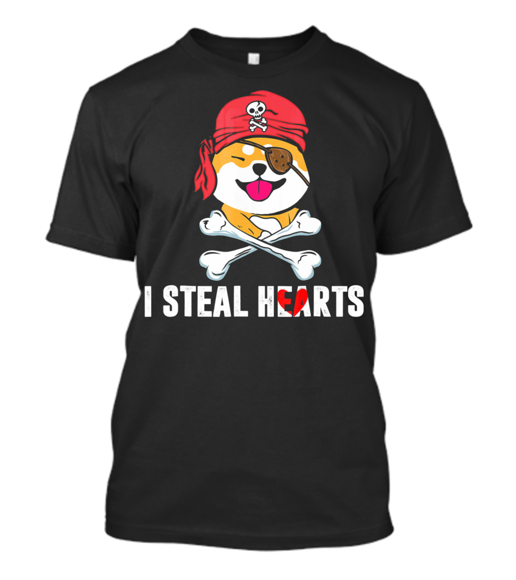 I Steal Hearts Shiba Inu Pirate Skull Bandana Crossbones T-Shirt