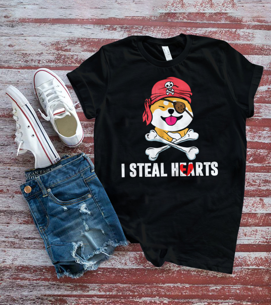 I Steal Hearts Shiba Inu Pirate Skull Bandana Crossbones T-Shirt