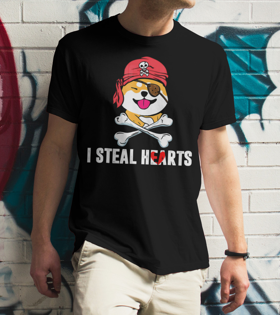 I Steal Hearts Shiba Inu Pirate Skull Bandana Crossbones T-Shirt