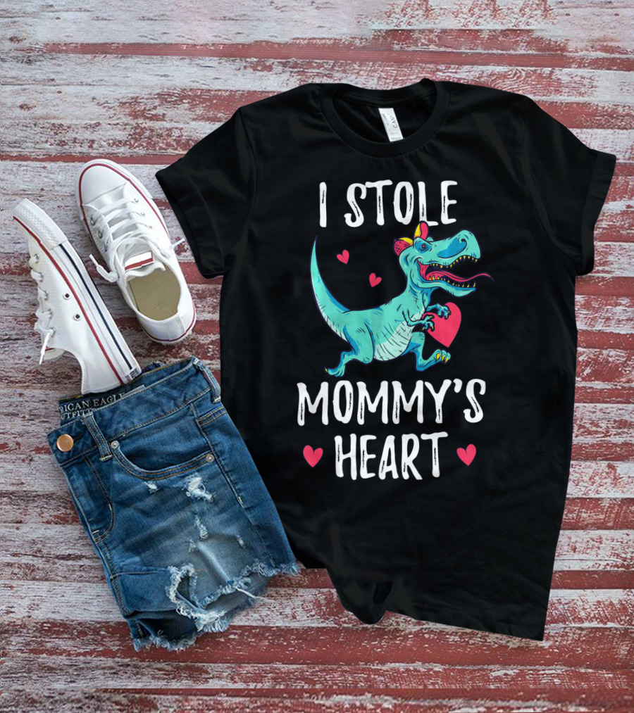 I Stole Mommy's Heart Valentine's Day Dino With Hearts T-Shirt