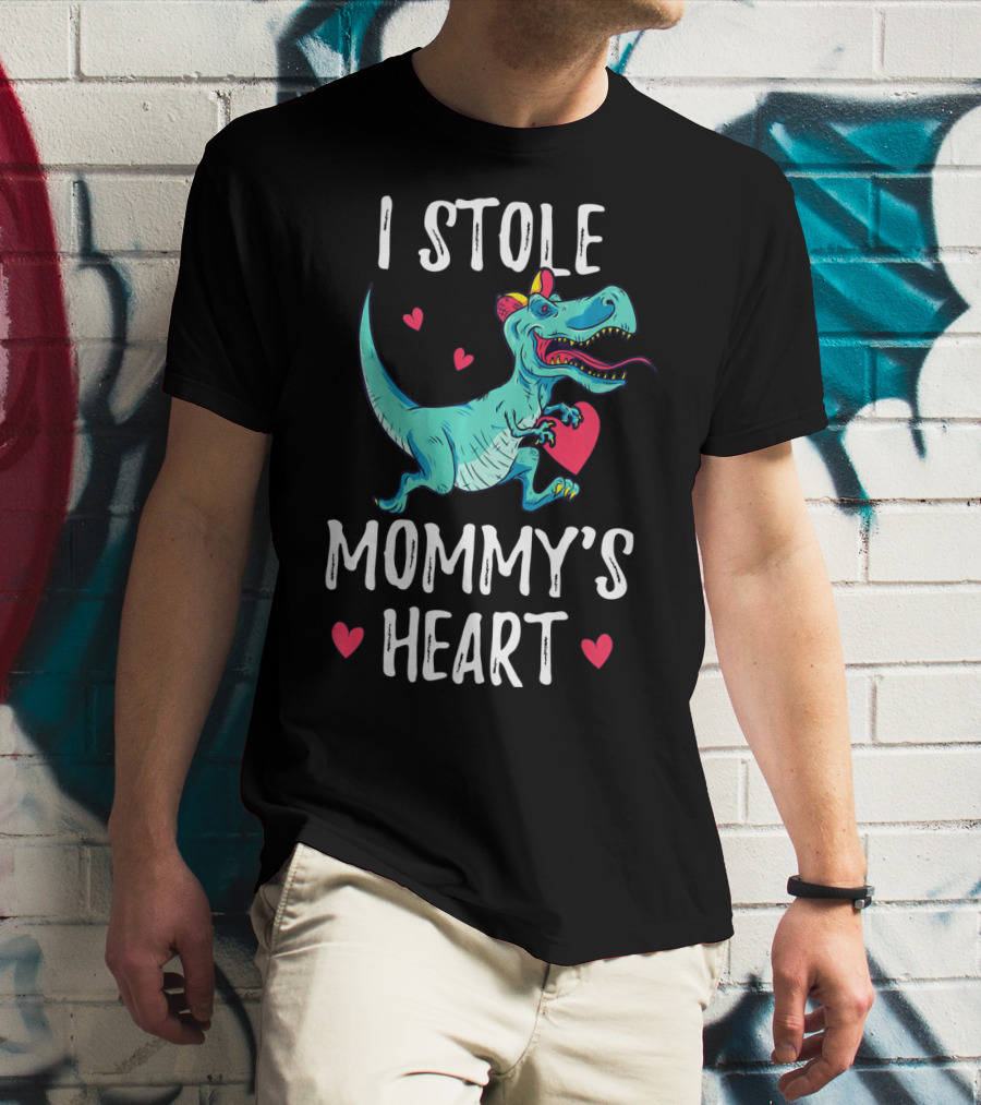 I Stole Mommy's Heart Valentine's Day Dino With Hearts T-Shirt