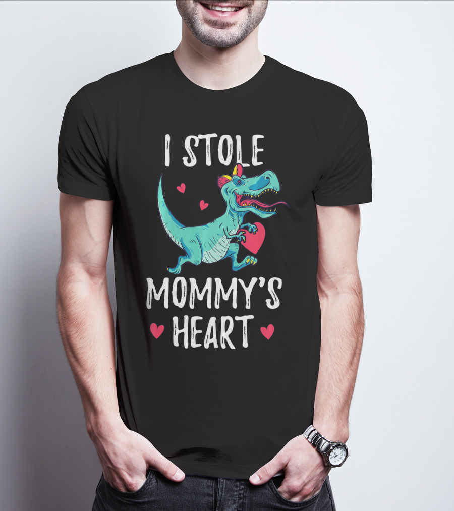 I Stole Mommy's Heart Valentine's Day Dino With Hearts T-Shirt