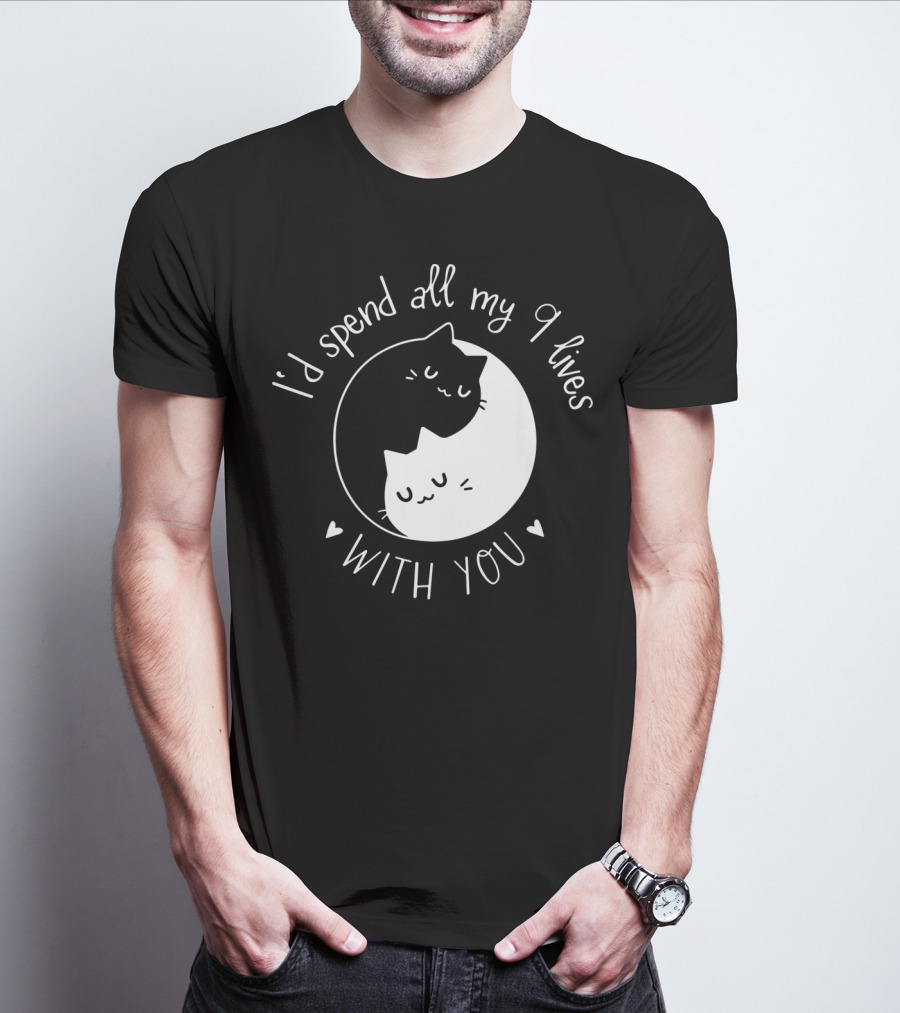 I'd Spend All My 9 Lives With You Cute Cat Circle Valentine's Day T-Shirt