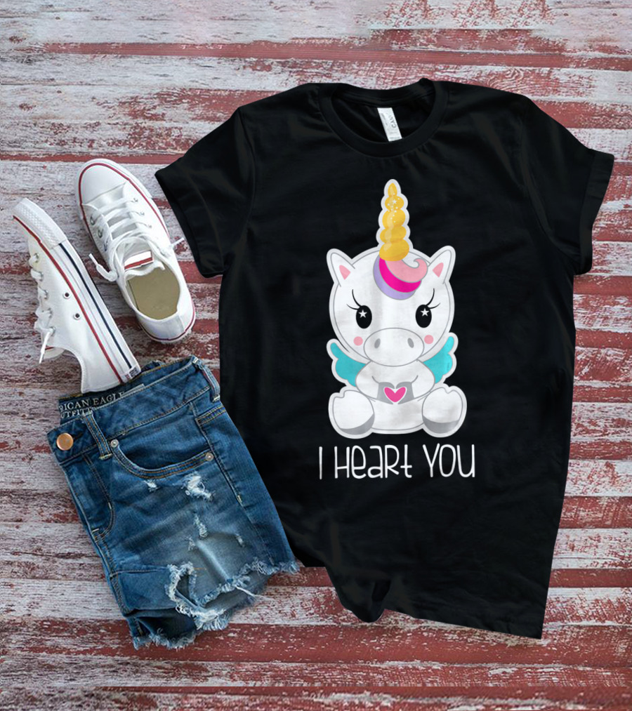 Kids Cute I Heart You Unicorn Hugging Adorable Kawaii T-Shirt