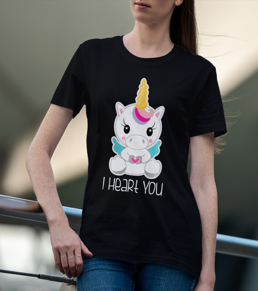 Kids Cute I Heart You Unicorn Hugging Adorable Kawaii T-Shirt